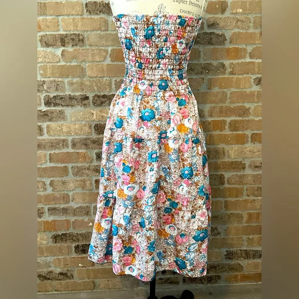 Girls smocked floral sleeveless midi dress no brand size 12